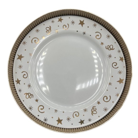 Pampered Chef Simple Additions Set of 4 White Gold Stars Swirls Plates Dessert - Picture 10 of 13